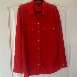Jones New York Vibrant Burnt Orange Button-Up Blouse